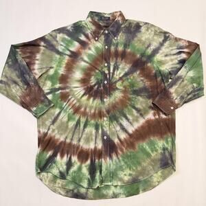 Chaps Ralph Lauren Shirt Mens 17 32 Green Tie Dye Button Down Long Sleeve Hippie